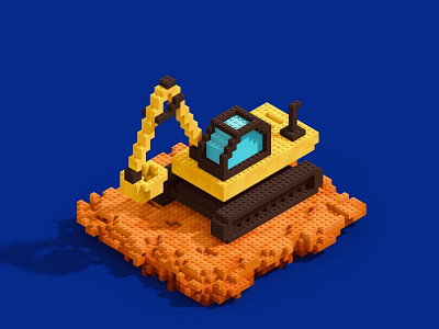 Excavator 🚧 3d isometric lego magicavoxel pixelart render voxel voxelart