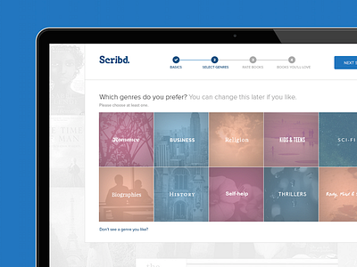 Scribd Onboarding books consumer discovery genres new user experience reading scribd subscription ui web