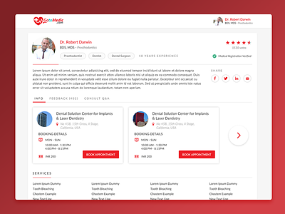 Doctor Profile - Medical Web App Admin Design admin app design dashboard design doctor profile medical medical design rikon rahman ui ux web app