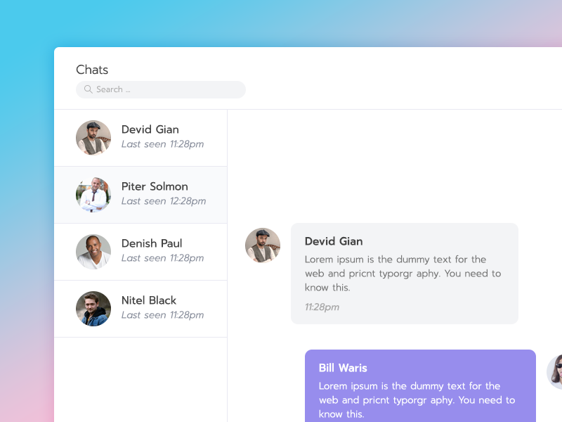 Chat Window UI Design For Admin Dashboard.