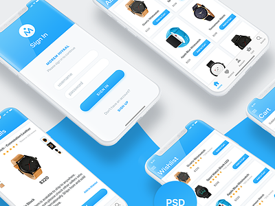 Morem Hiyaal | Ecommerce iOS UI Design | iPhone X | Free PSD account app design cart ecommerce free psd ios ui iphone x mobile app psd download ui design watch store