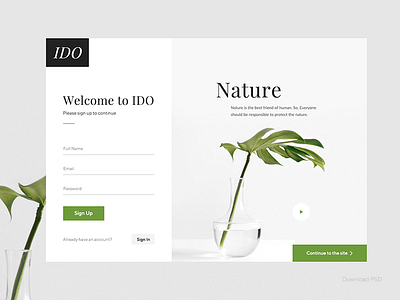 Daily UI 001 - Nature Sign Up _ Free PSD clean daily ui dribbble free psd leaf minimal natural nature neat sign up ui challenge ui design