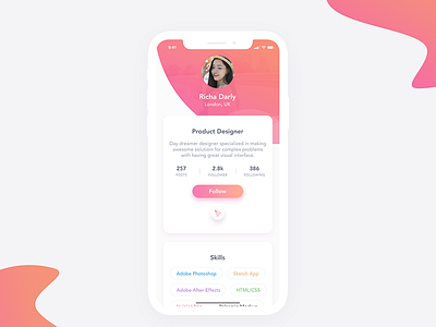 Daily UI 006 - Designer Profile Screen for iPhone X - Free PSD daily ui daily ui 006 free psd iphone 10 iphone x product designer profile rikon rahman