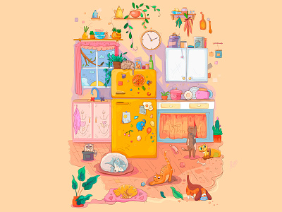 Sweet sunny kitchen.🌞 2d adventure animal animal illustration cartoon characters cute design draw illustration personage vector