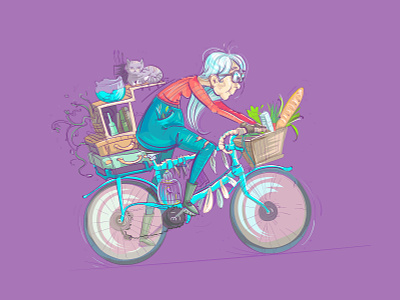 grandmother adventure age ages aquarium bicycle buy cartoon cat cell characters cute design grandmother home house illustration luggage motion nicely sport