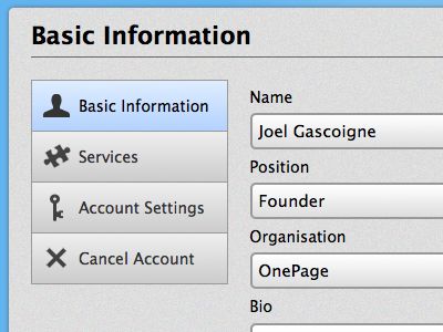 Improvements to the new Settings interface for OnePage interface onepage settings