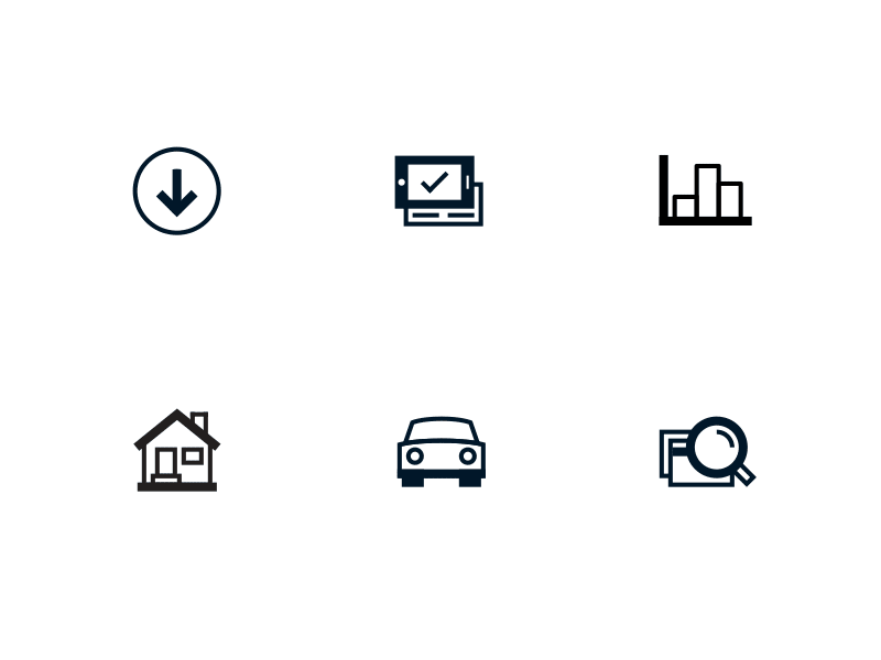 Financial Services Icons auto loan car check deposit download find credit card gif graph home house icons illustration investing