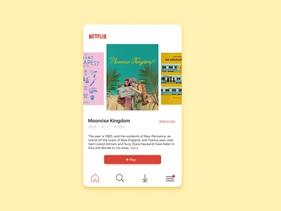 Daily UI 025 / TV app app daily100 dailyui dailyui025 dailyui25 minimal moonrise kingdom netflix tv ui user interface wes anderson