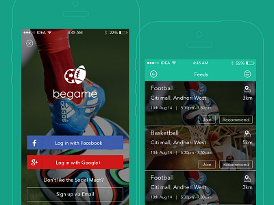 Begame - finding a player with whom you wanna play with app begame design football game ios mobile outdoor games playing sports