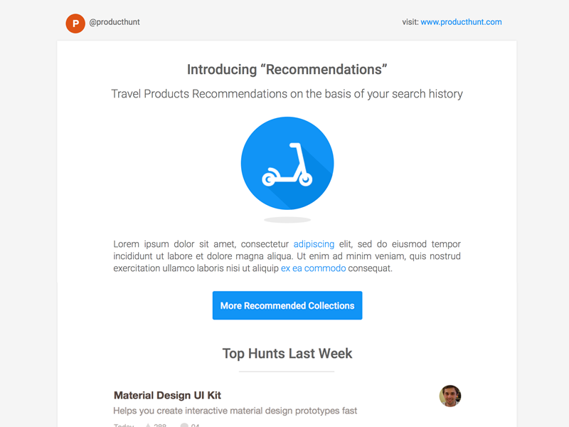 Producthunt Mailer ReDesign product hunt producthunt clean mailer newsletter sketch flat ui freebie ui recommendation