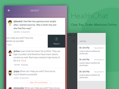 Healthchat app cards chat doctor health health tech history interface ios patient payment