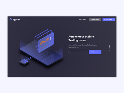 Apptim Web a leter ai android app app branding app testing artificial intelligence artificialintelligence desktop early access ios isometric illustration landing launching soon reports software startup startup logo testing app website