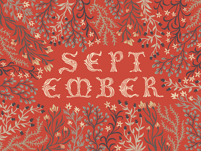 Hello September blackletter digital floral gothic handlettering illustrated type illustration lettering medieval painting pattern design tapestry