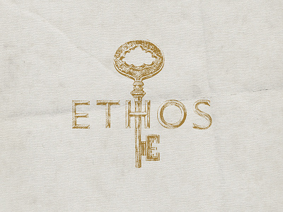ETHOS bevel brand branding classic drawing handlettering illustration ink key logo typography vintage
