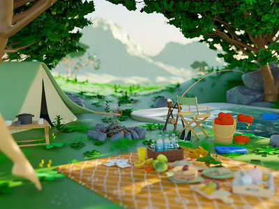 Camping And Socializing 3d branding icon illustration