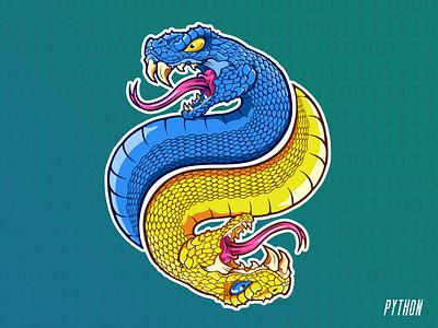 Python code illustration illustrator python python programming snakes sticker tech vector