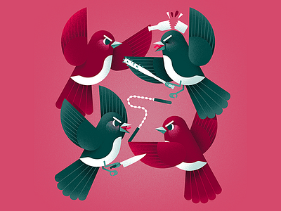 Four Brawling Birds adobe illustrator airbrush childrens illustration christmas colour collective illustration illustrator kidlit vector art vector illustration