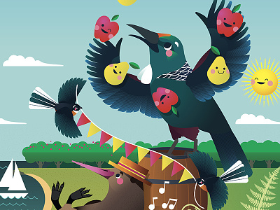 NZ Cider Festival 2018 Event Illustration adobe illustrator event illustration fantails illustration kiwi new zealand tui vector vector illustration
