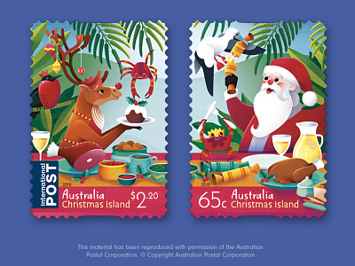 Australia Post Christmas Island Christmas 2019 Stamps childrens illustration christmas illustration illustrator postage stamp stamp stamp design vector illustration