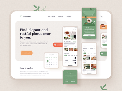 SpotFinder Landing 10clouds app calendar components illustration interface ios landing mobile restaurant app ui ux web