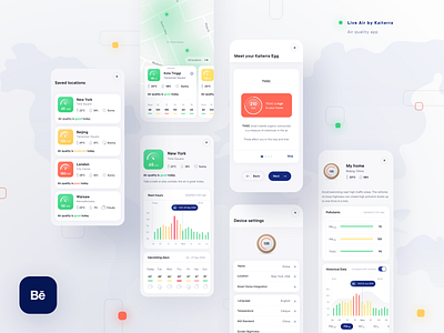 Live Air by Kaiterra app 10clouds air quality app bechance case study charts health interface mobile smog stars stats ui ux