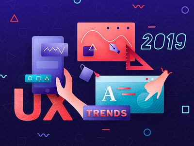 UX Trends for 2019 - Blogpost Illustration 10clouds article blog blogpost design gradient illustration medium typography ui ux vector web design
