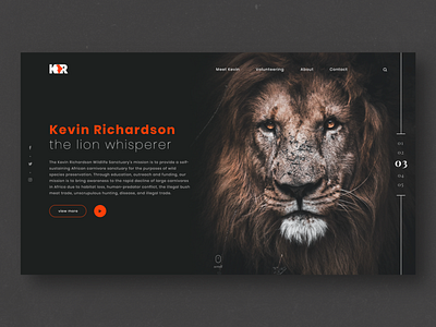 Lion Whisperer Page Concept adobe xd animal dark interface lion ui ux web web page wild wildlife