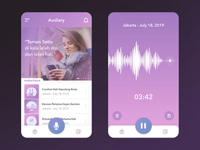 Audiary app app design app ui audio design diary feelings heart love mobile mobile ui notes player ui ui design ux ux design voice