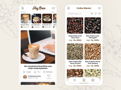 Hey Brew app app design app ui brew brewing coffee cup design hey indie indiefolk kopi kopikekinian mobile mobile ui santai senja ui ui design ux ux design