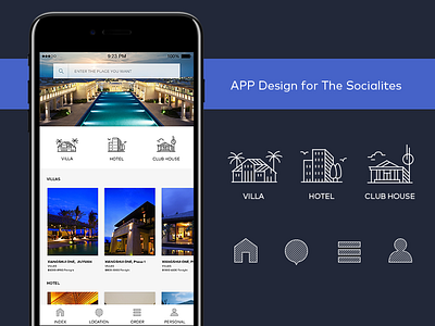 APP Design for The Socialites app club hotel icon index line the socialites villa