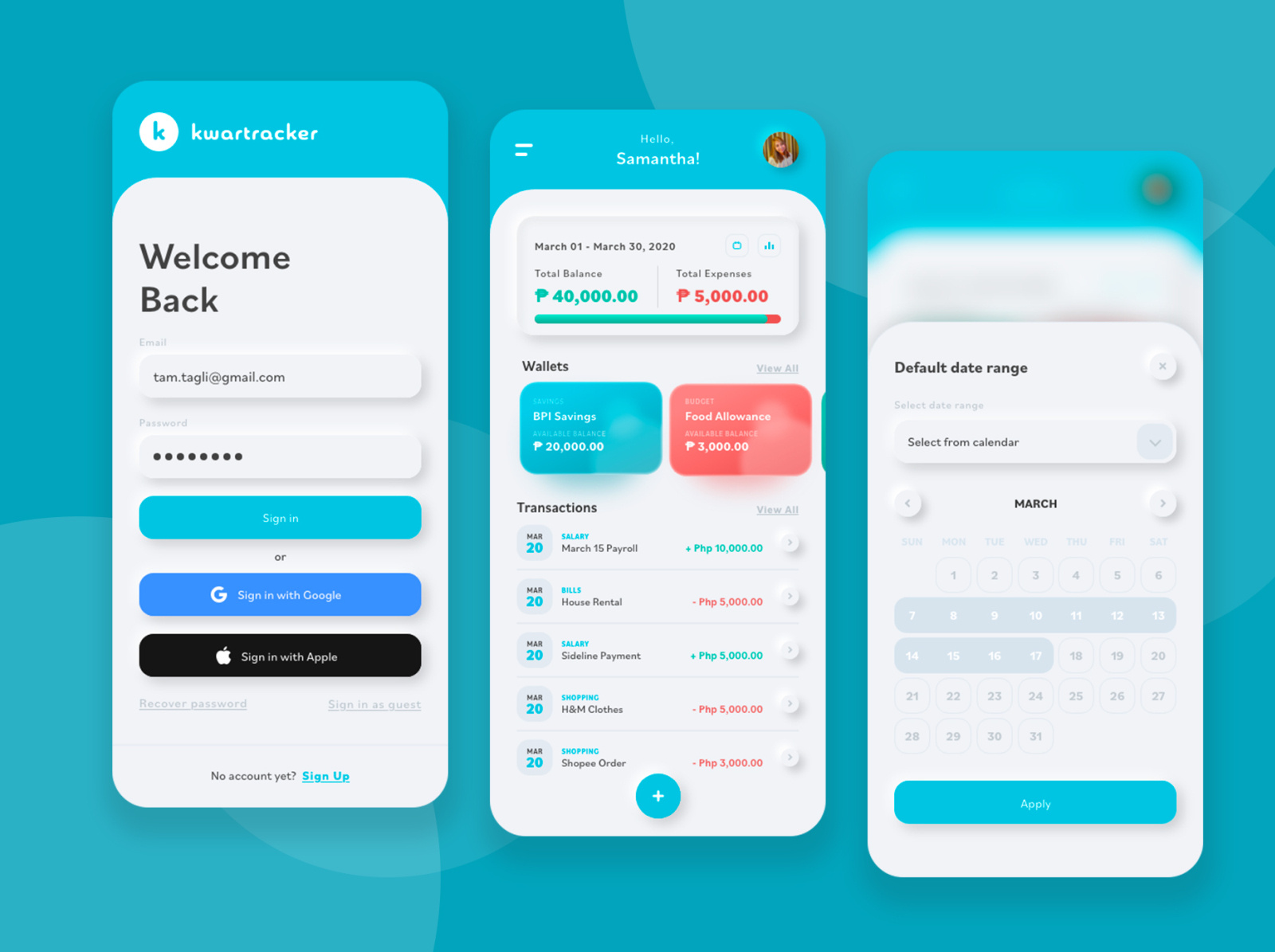Expense tracker app (Kwartracker) by Samantha Mae Tagli on Dribbble