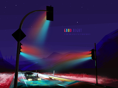 Silent art artwork car cat color colorful design digital digital art digital painting good night illustration illustrator light night nightlife road the neon lights