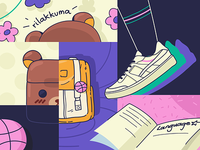 minmin's journey backpack blackpink cute debut icon illustration patterns rilakkuma running sneaker vector