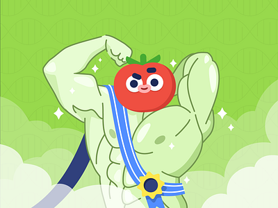 McMuscles body clouds cute illustration muscle patterns pose prize tomato