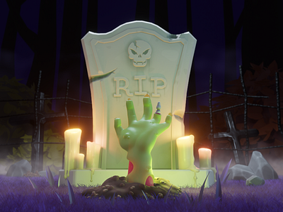 Graveyard 3d blender grave halloween hand render spooky yard zombie