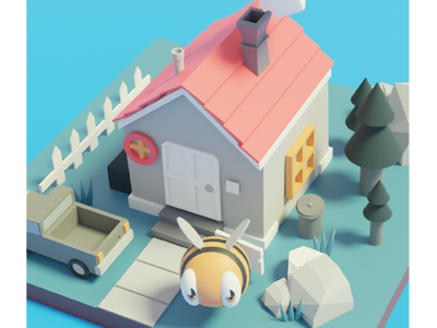 3d low poly illustration 1 3d bee fun house illustration low poly