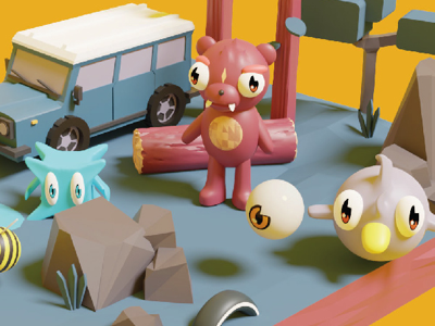 3d low poly illustration 2 3d bear bee bird boulders characterdesign characters eye illustration low poly