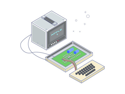 Isometric Design of The First Apple Computer apple computer design details graphics isometric lines old vector