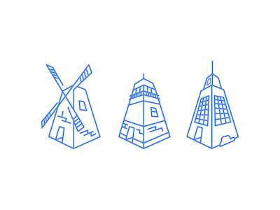 3 pt Perspective Icons 3pt blue building icons illustration lighthouse lineart lines perspective vector vector illustration windmill