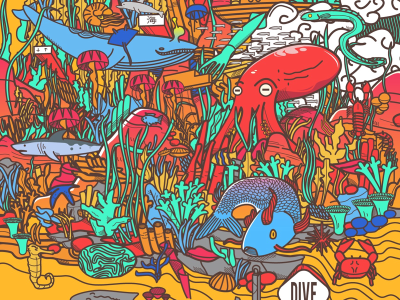Sea Life Illustration creatures fun octopus whale details art illustration vector sea