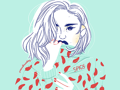 Spicy blue fashion flat illustration freelance illustration illustrator red spicy woman women