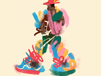 Walking abstract brushes character collage colors digital art illustration sneakers textures walking