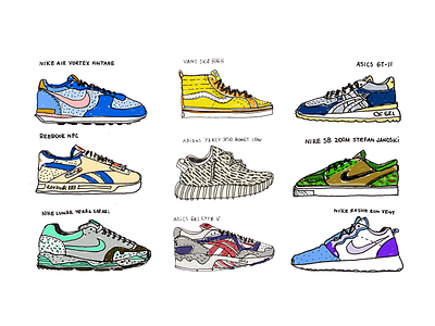 Sneakers 1 color drawing illustration models shoes sneakers zapatillas