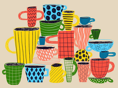 Coffee & Tea Cups abstract coffe cups design illustration patterns tea textures