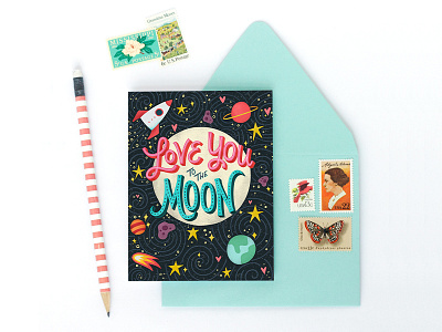 Love You To The Moon digital illustration hand lettered illustration moon