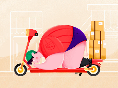 A fat delivery man body boy character colorful design fashion fat illustration material illustration scooter