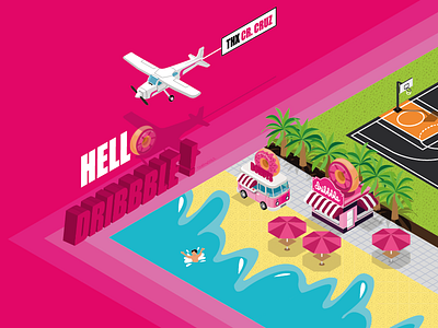 Hellooo Dribbble ! debuts donuts hello illustration illustrator invite isometric pink vector