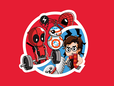 Marvel Sticker blue deadpool harrypotter illustration illustrator marvel red spiderman sticker vector