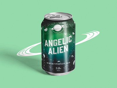 Cosmic Brewery - Angelic Alien alcohol alcohol branding ale beer brand branding brewery can can design cosmic craft craft beer design gradient illustration ipa logo pale space stars