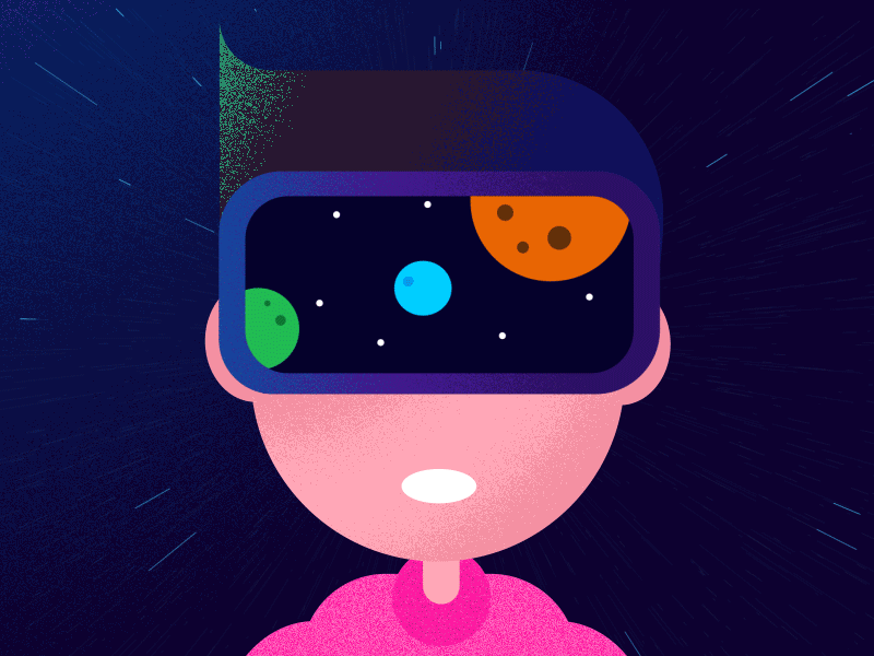 VR Boy animation design gradient illustrations motion planets space texture trails virtual reality vr